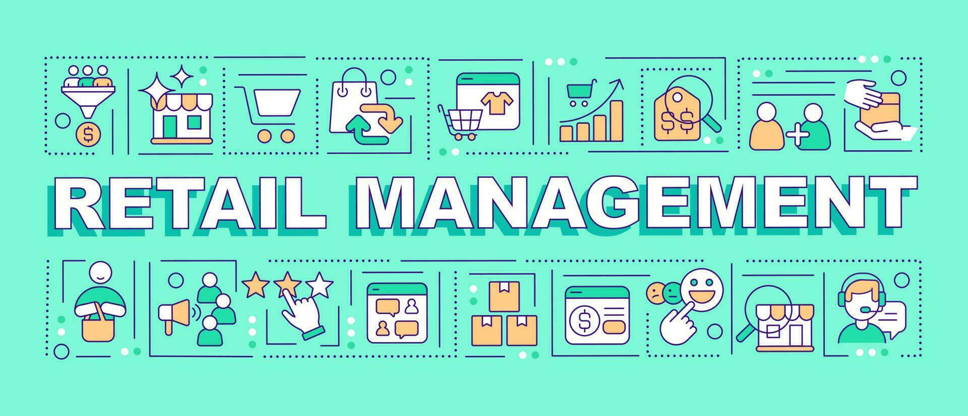 Retail management word concepts blue banner. Customers attraction. Infographics with editable icons on color background. Isolated typography. Vector illustration with text