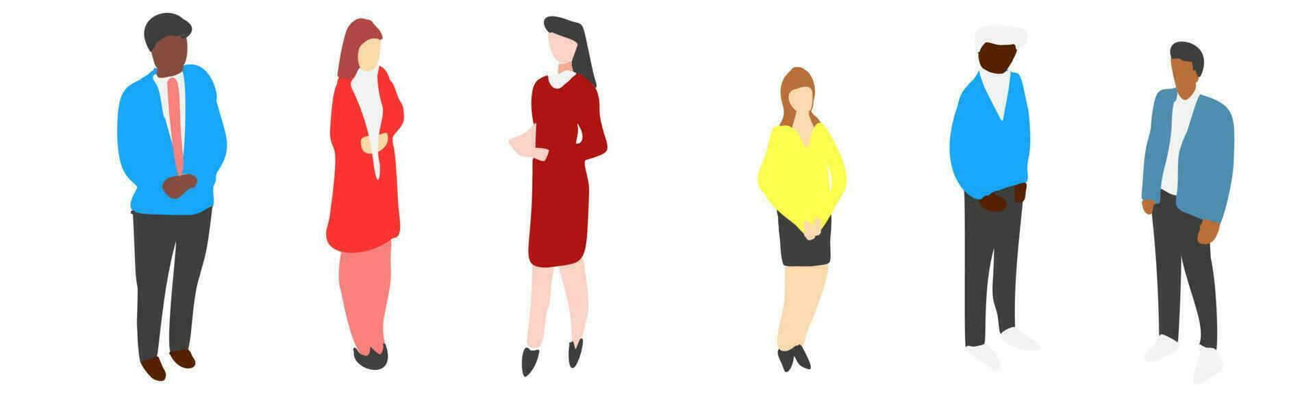 isometric vector illustrations featuring men and women in fashionable clothes, captured in different poses. Showcase front views, perfect for fashion-related projects and designs.