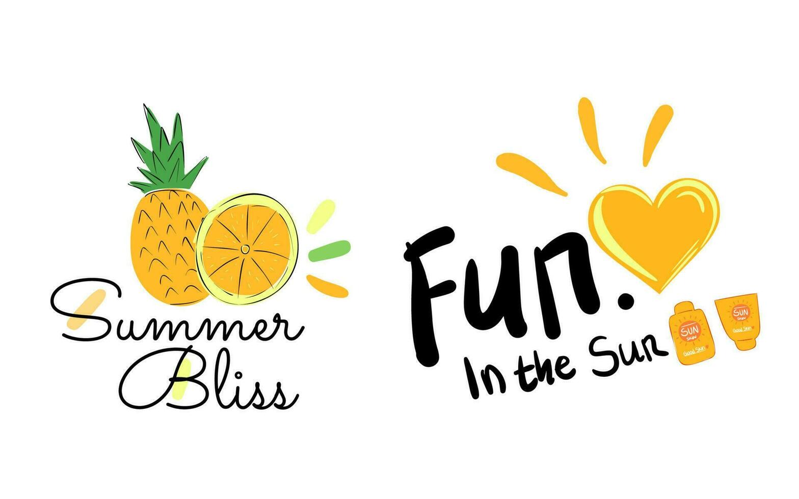 hand drawn vector illustration summer themed labels, logos, and tags, perfect for your vacation, beach, and sun inspired projects. Tropical vibes and fun elements enhance your designs.
