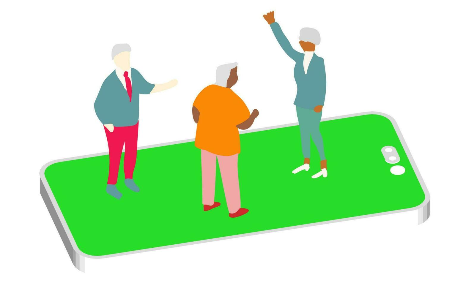 isometric vector illustration depicting elderly individuals using technology showcasing the future of innovative technological solutions concept
