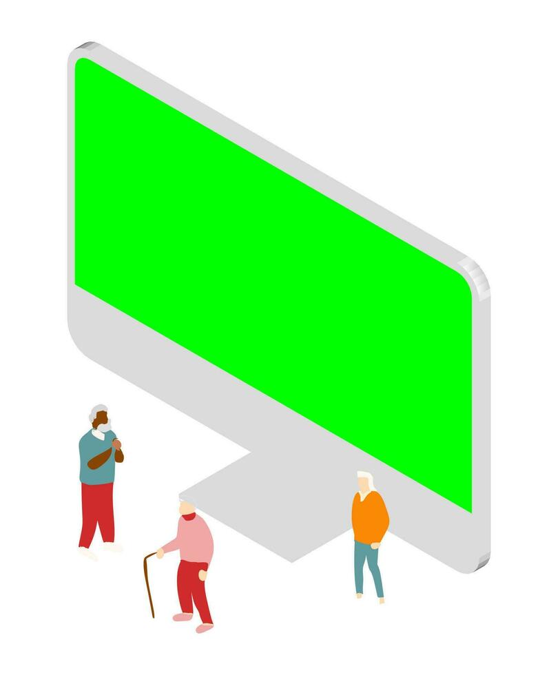 isometric vector illustration depicting elderly individuals using technology showcasing the future of innovative technological solutions concept