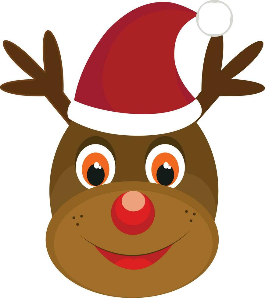 Christmas reindeer face wearing Santa cap. vector