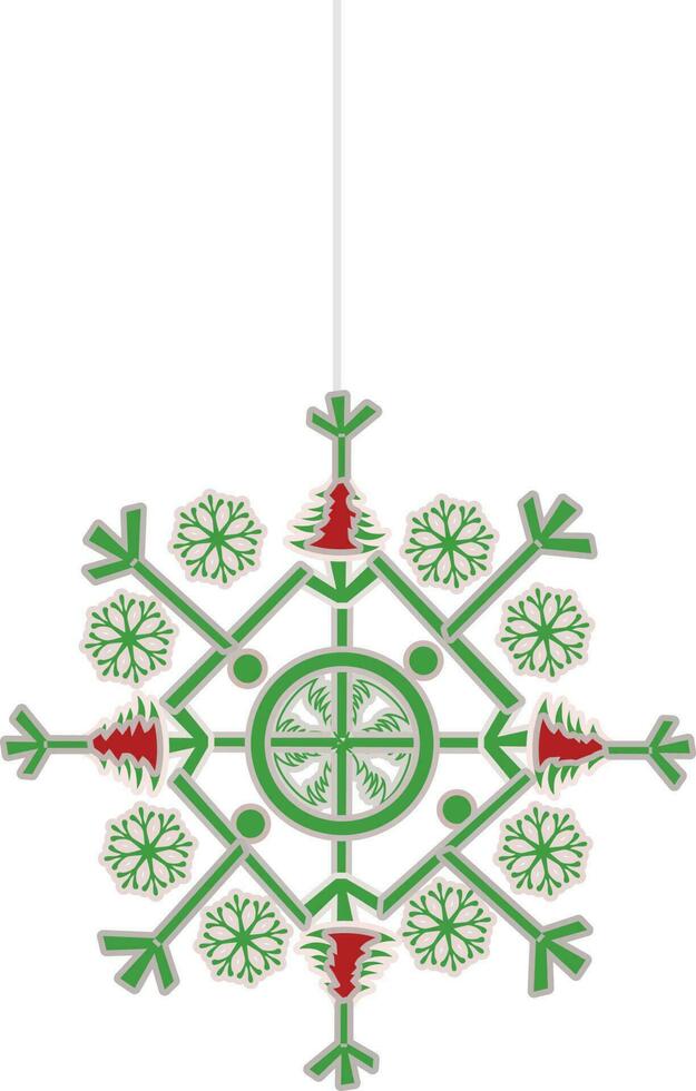 Hanging green and red snowflake vector