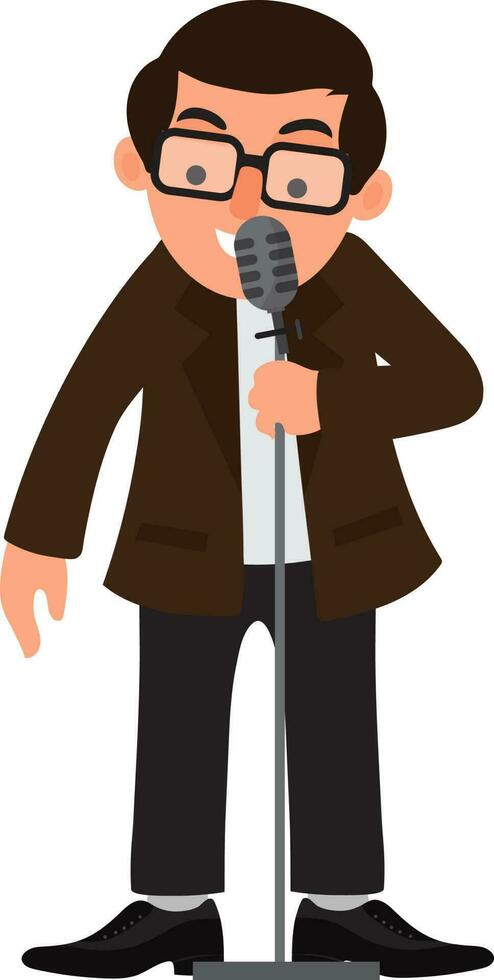 Businessman speaking on microphone. vector