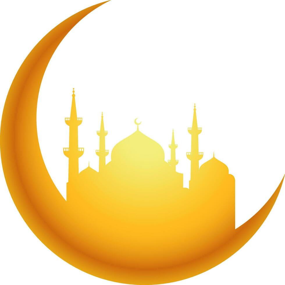 Creative illustration of moon and mosque in yellow color. Element design. vector