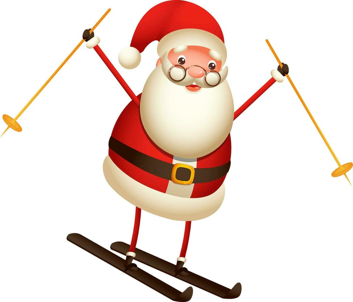 Illustration of santa claus skiing with stick. vector