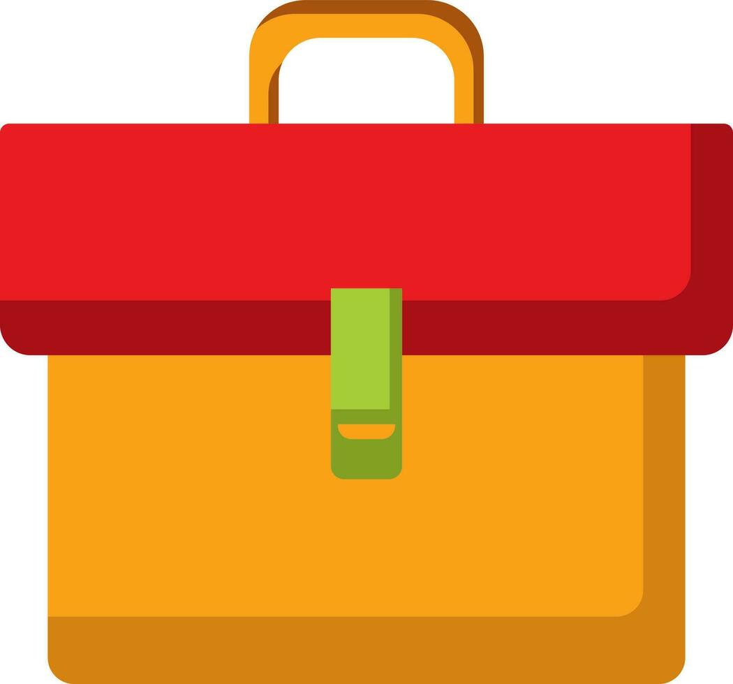 Red And Yellow Office Bag Icon In Flat Style. vector