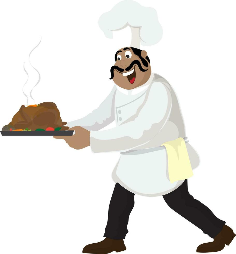 Illustration of chef holding chicken. vector