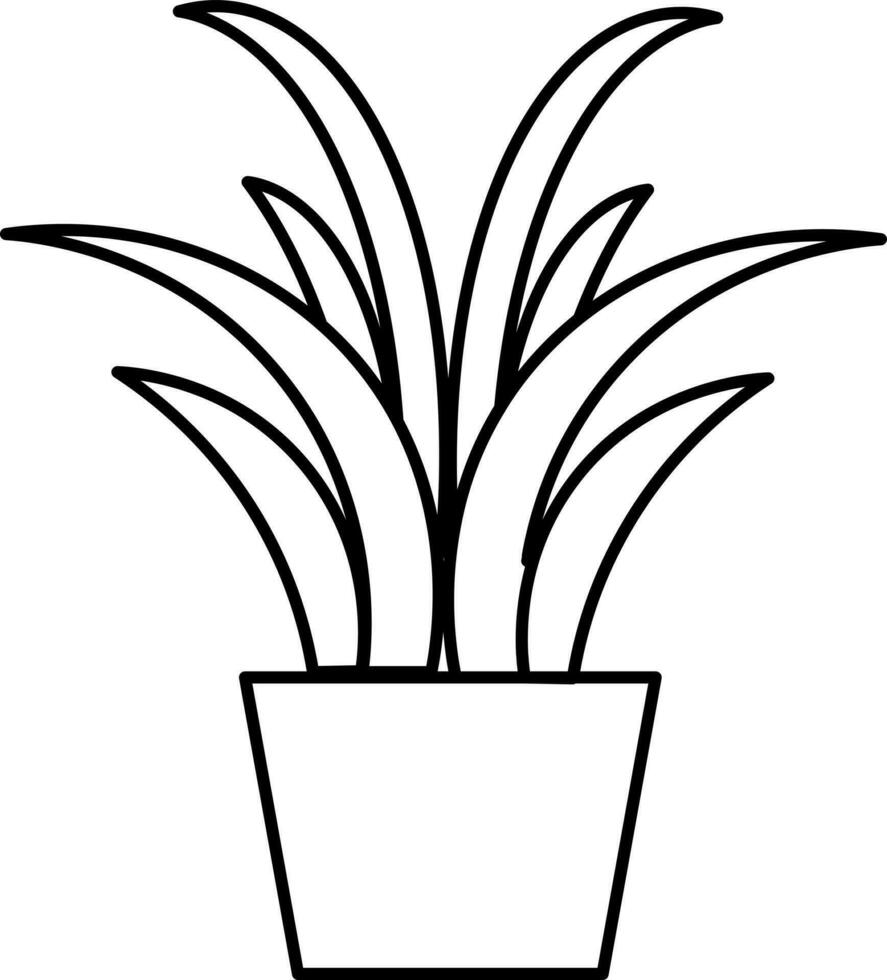 Vector illustration of plant with pot icon or symbol in line art.