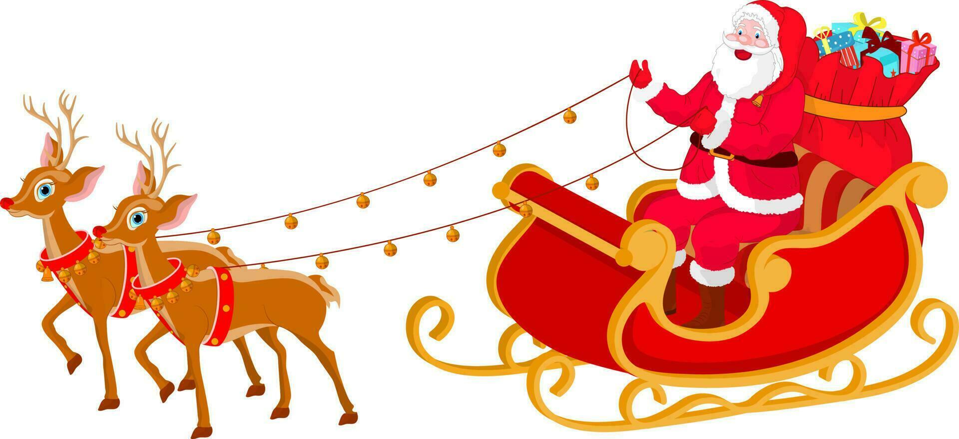 Illustration of happy santa claus riding on sleigh for Merry Christmas celebration. vector