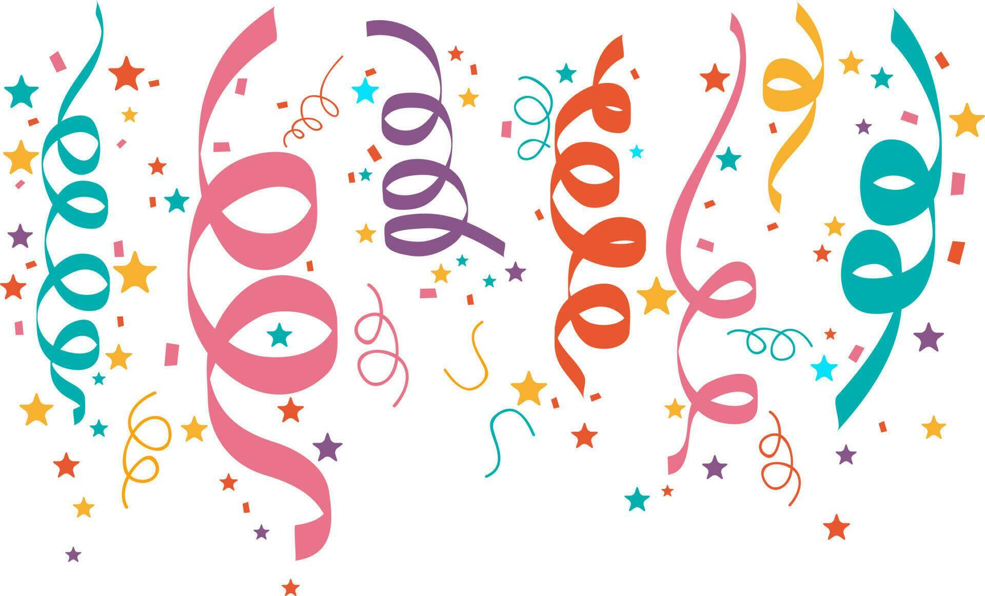 Colorful ribbons and confetti decorated background. 24339553 Vector Art