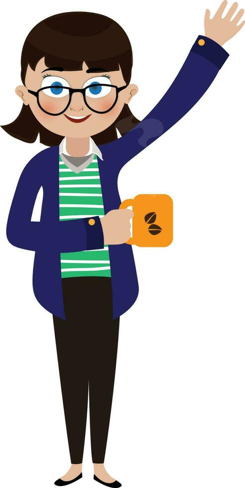 Business girl holding coffee mug. vector