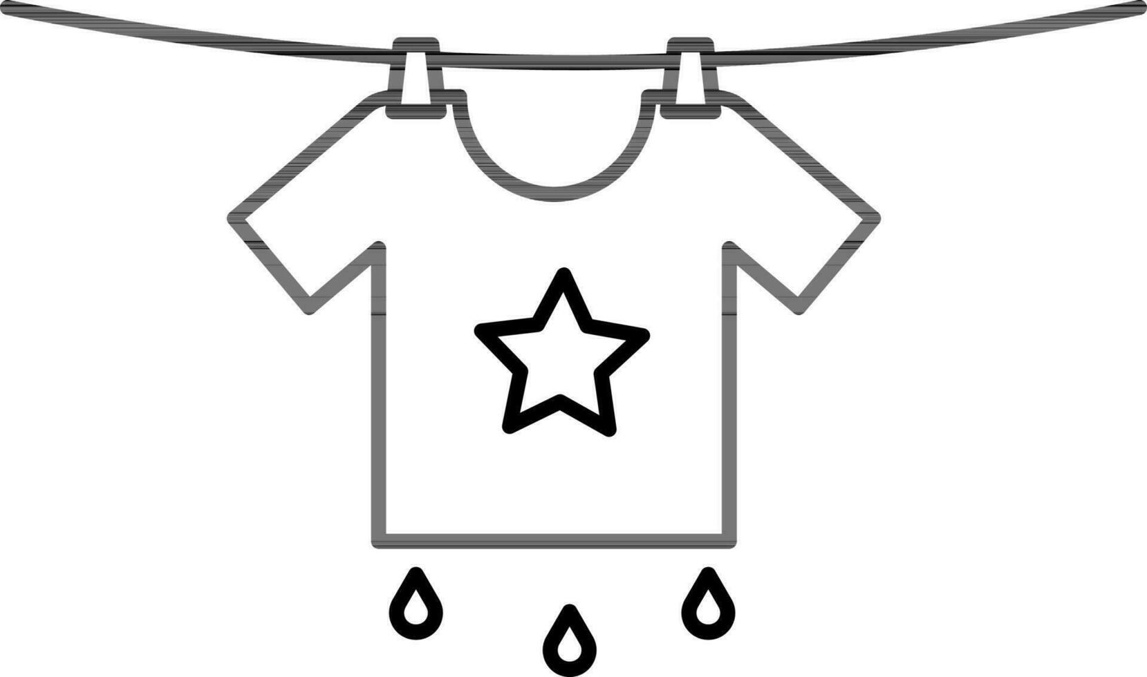 Hanging Wet T-Shirt Icon in Stroke Style. vector