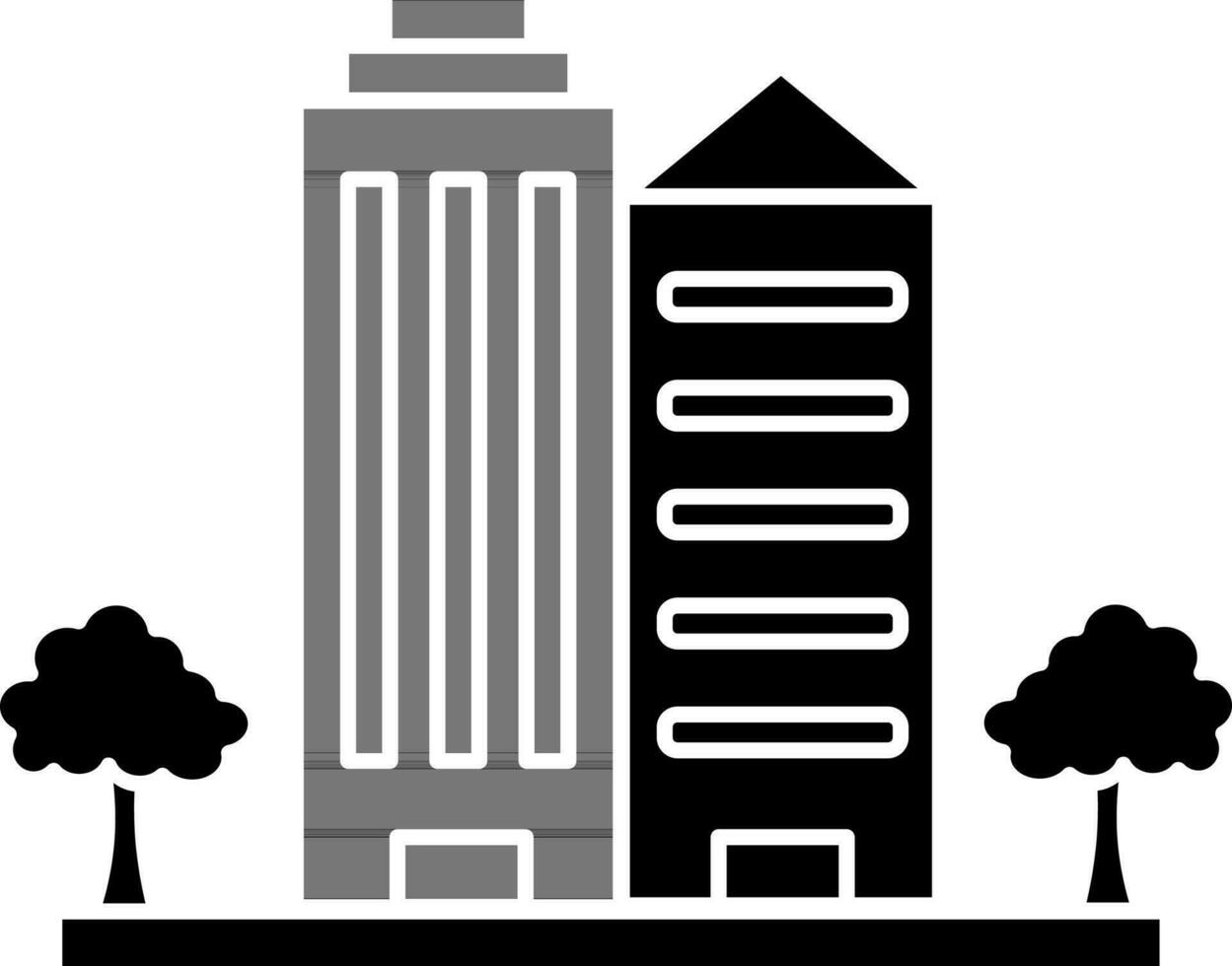 plano estilo edificio o Departamento icono en negro y blanco color. vector