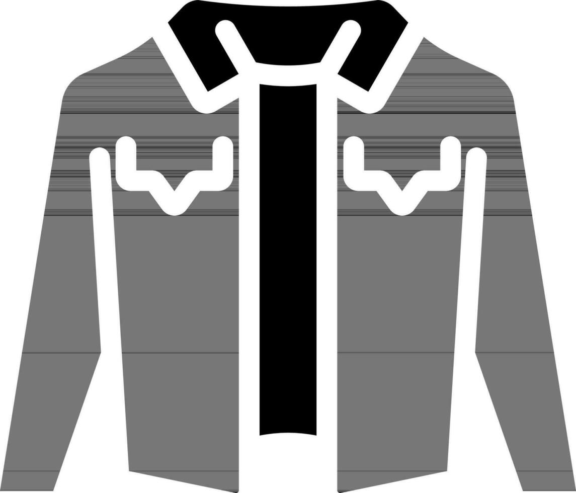 Denim Jacket Icon In Black And White Color. vector