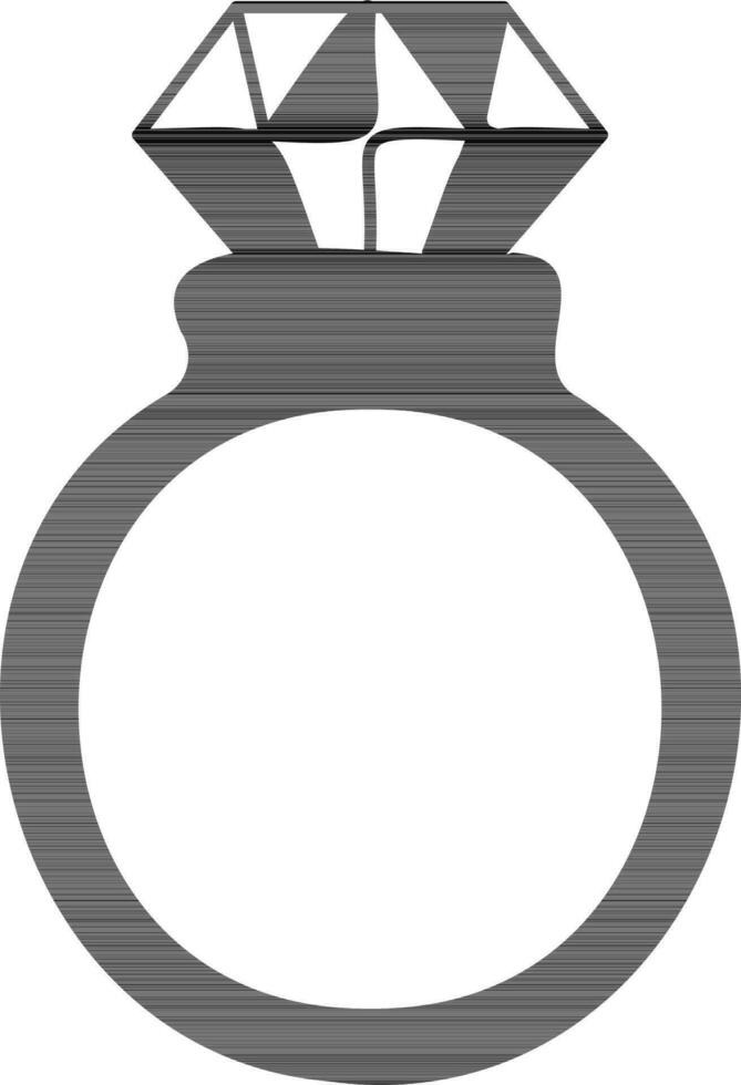 plano estilo diamante anillo icono en negro y blanco color. vector