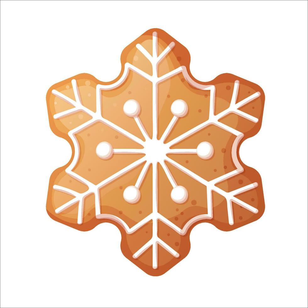 Christmas gingerbread snowflake with beautiful patterns of sweet icing. Holiday cookies on an isolated background. vector icon