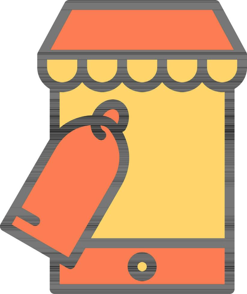 amarillo y naranja en línea tienda en teléfono inteligente icono. vector