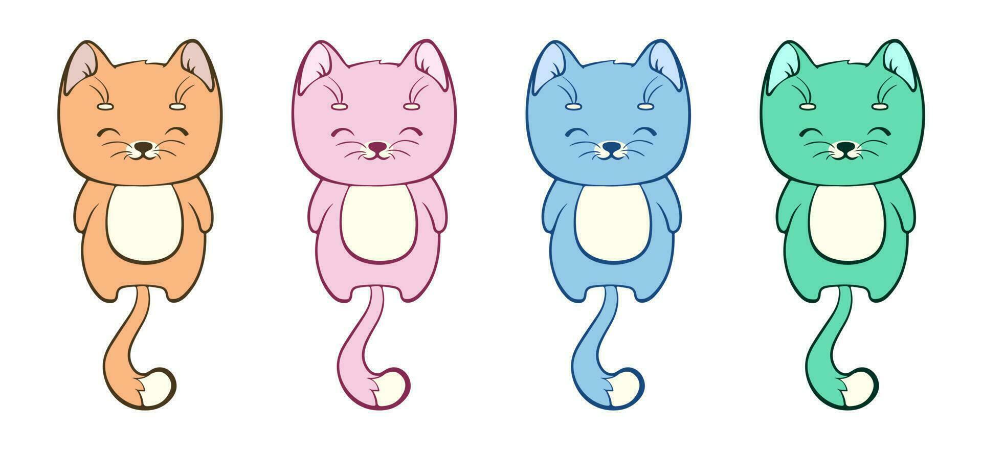 Set of cute cats in kawaii style. Cartoon animals vector illustration.