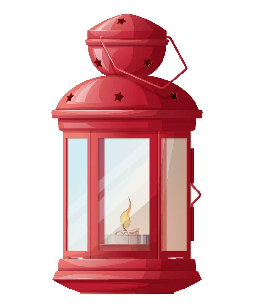 Christmas red lantern with a burning candle isolate on a white background. New Year s decor, Christmas holiday symbol, festive mood vector