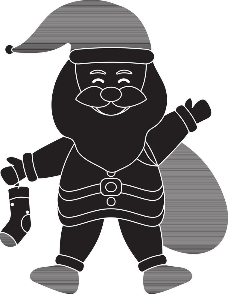 Cartoon Santa Claus Holding A Socks With Heavy Bag In Glyph Style. vector