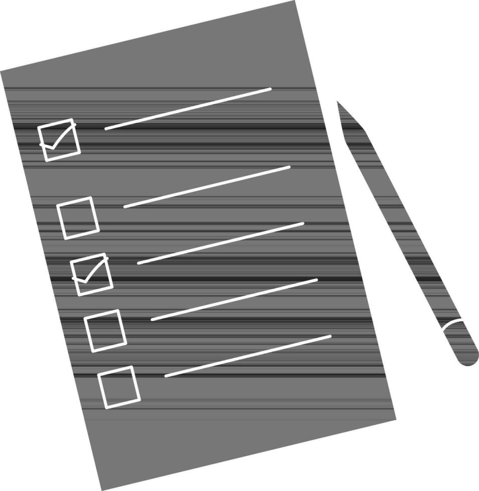 Checklist With Pencil Icon In Black And White Color. vector