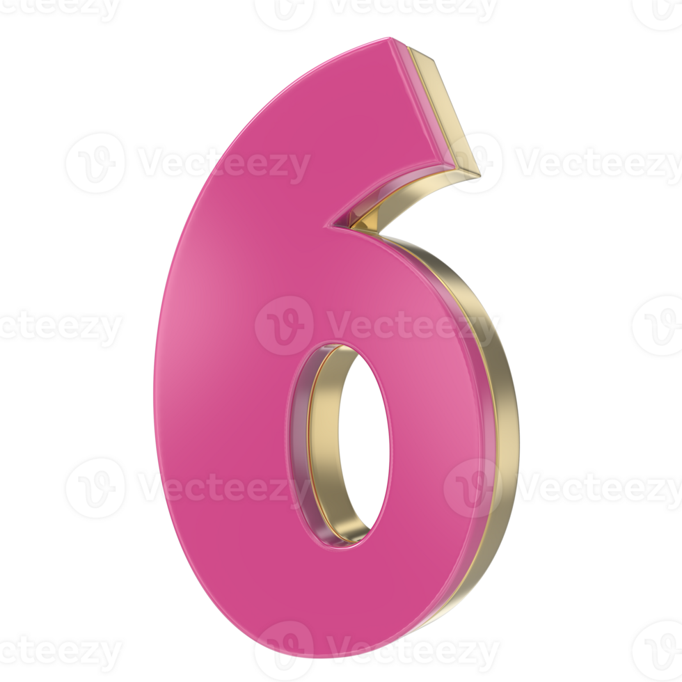 6 Pink With Gold 3D Render png