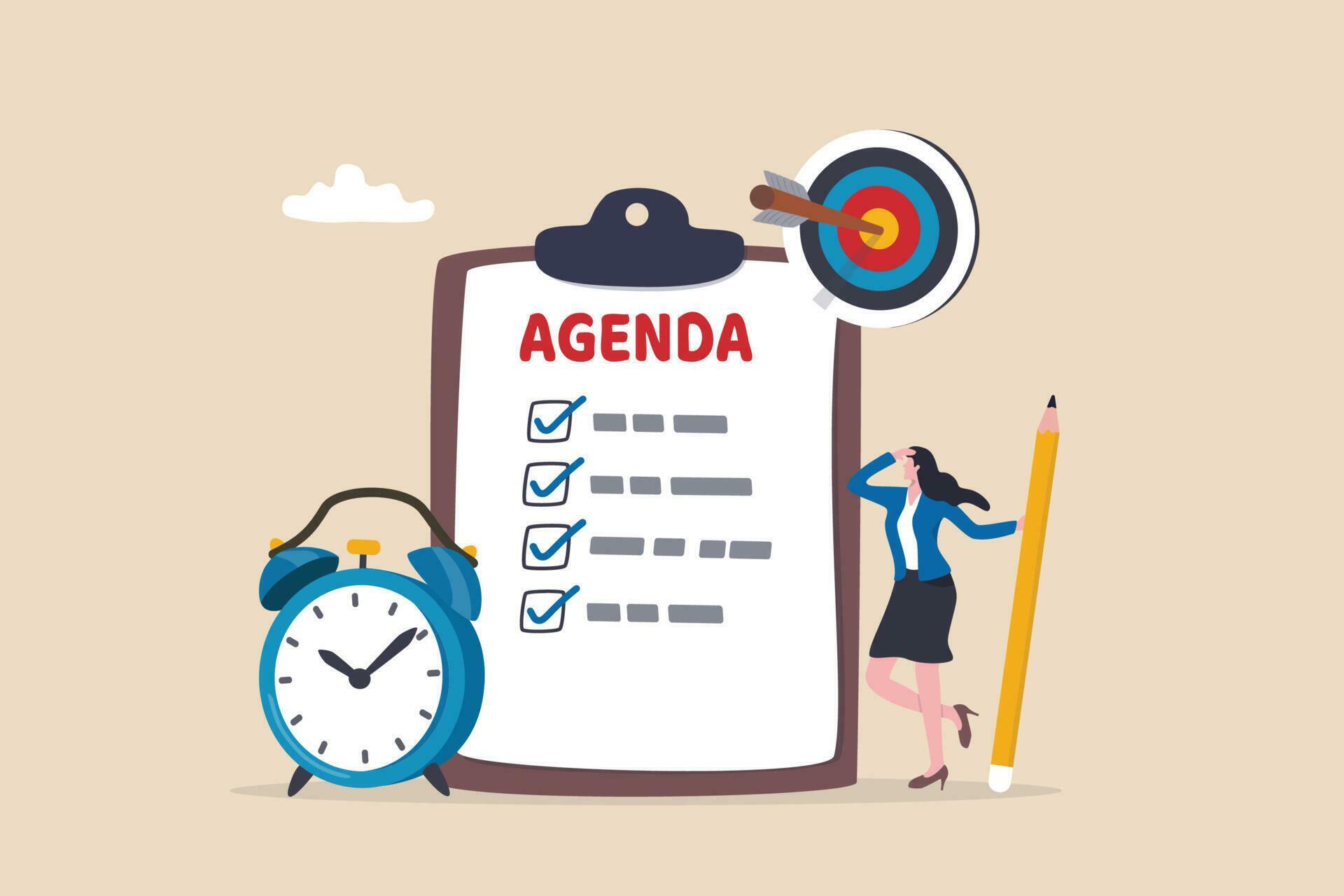 Meeting agenda, priority important task for discussion, objective or ...