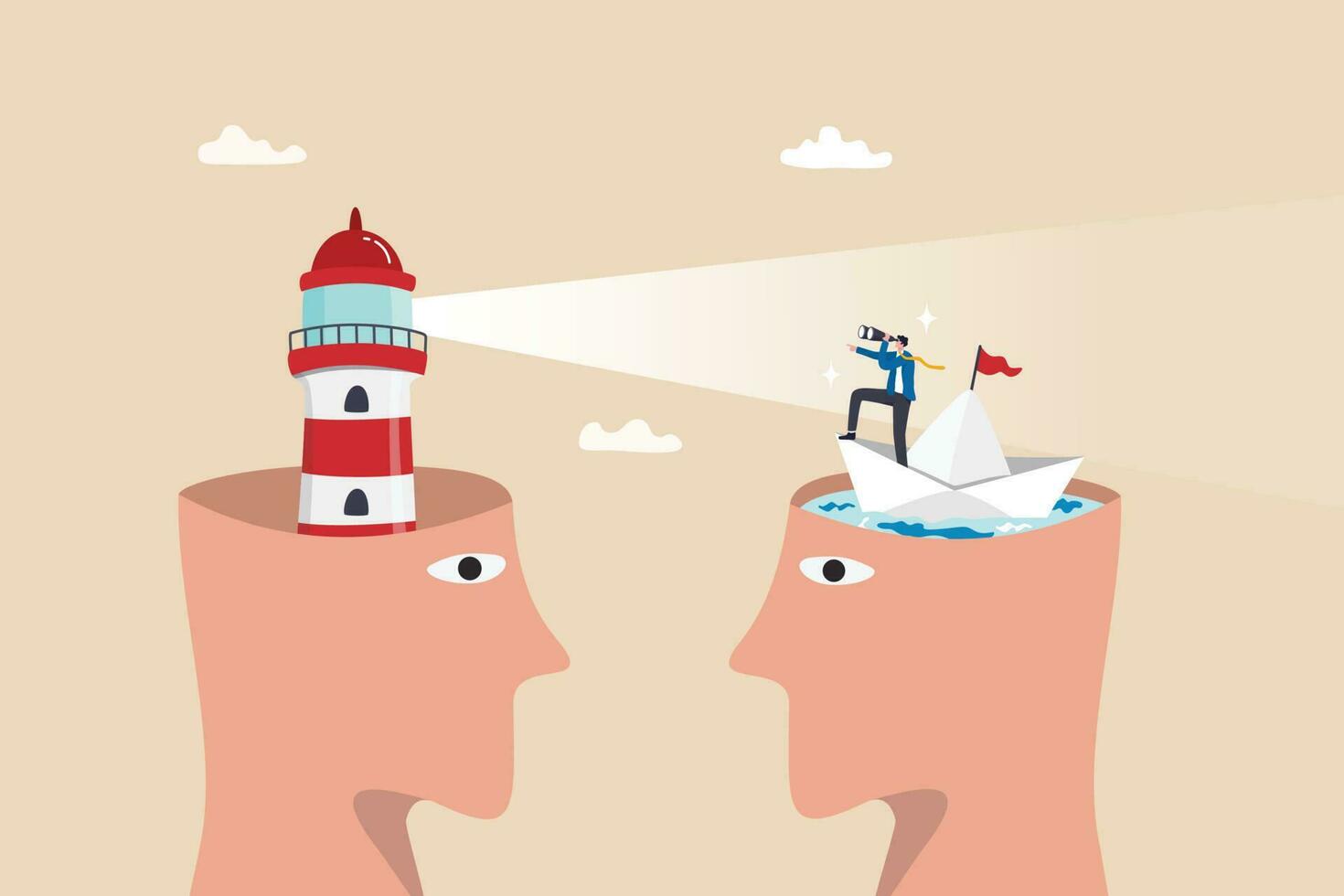 Mentor or coaching to advice or guidance to success, help or support for direction, consultant or suggestion for career opportunity concept, lighthouse with guidance light for businessman to success. vector
