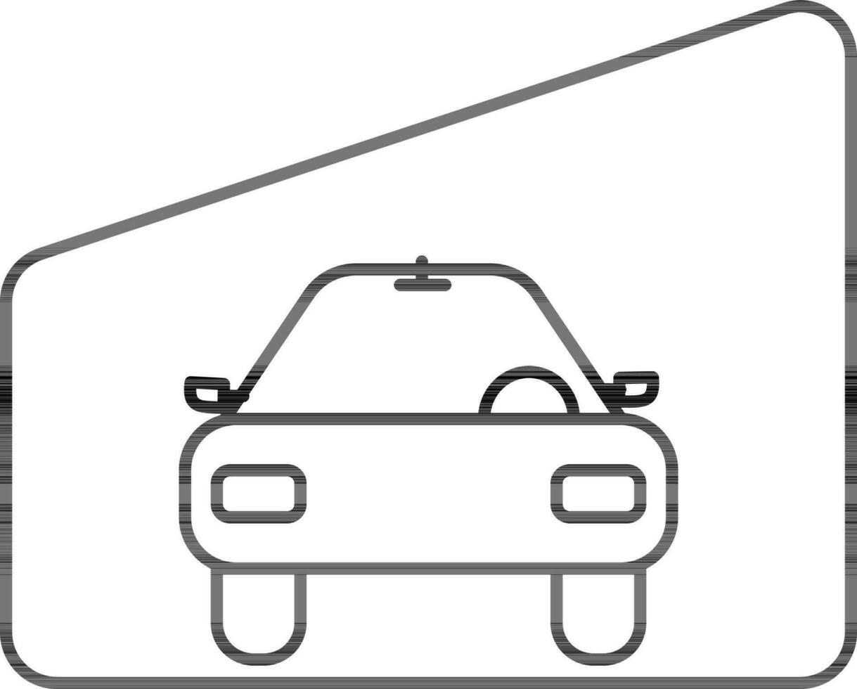 Black line art car in side mirror. vector