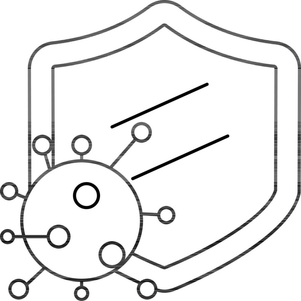 Virus Protection Shield Icon in Black Thin Line Art. vector
