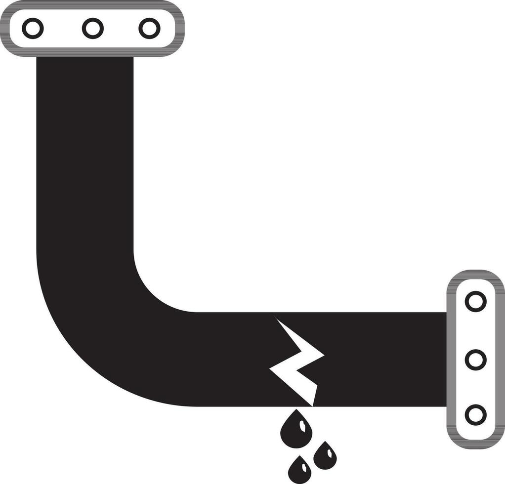 Leakage water pipe  line in black and white color. vector