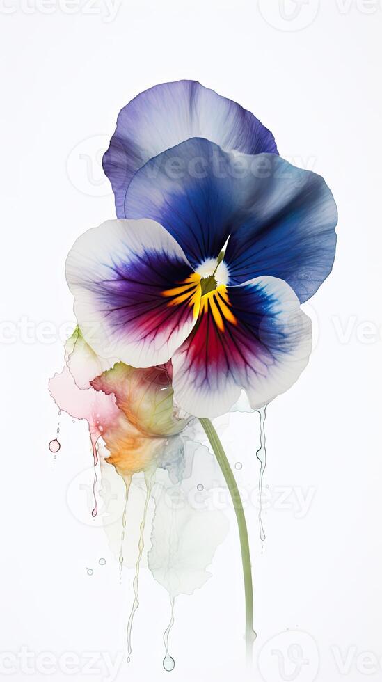 A Beautiful Soft Color Pansy Flower Drawing Vertical Template or Card. . photo