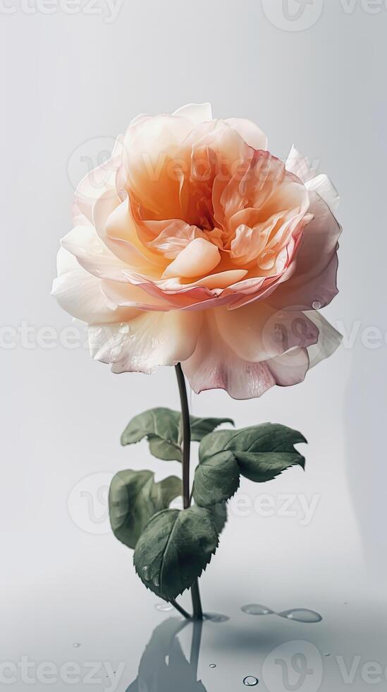 Striking Image of Water Droplets Soft Color Rose Flower Stem. . photo