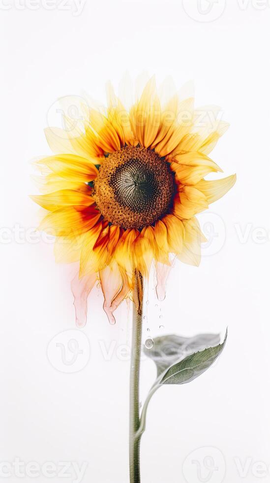 Watercolor Beautiful Sunflower Drawing Vertical Background. . photo