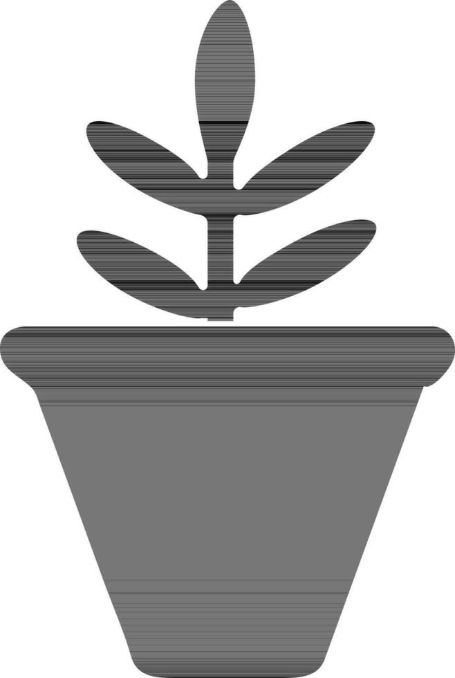 Flower pot with leaves plant in black color. vector