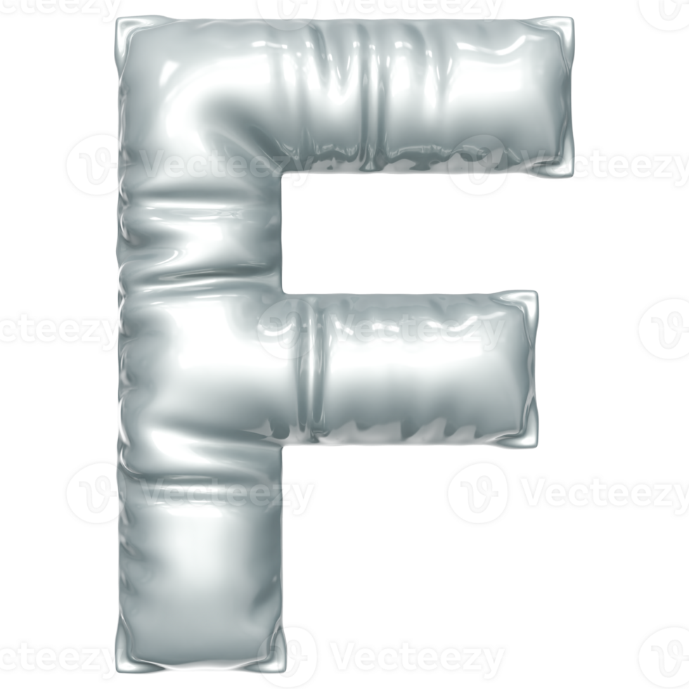 Silver balloon font 3d rendering, letter F png