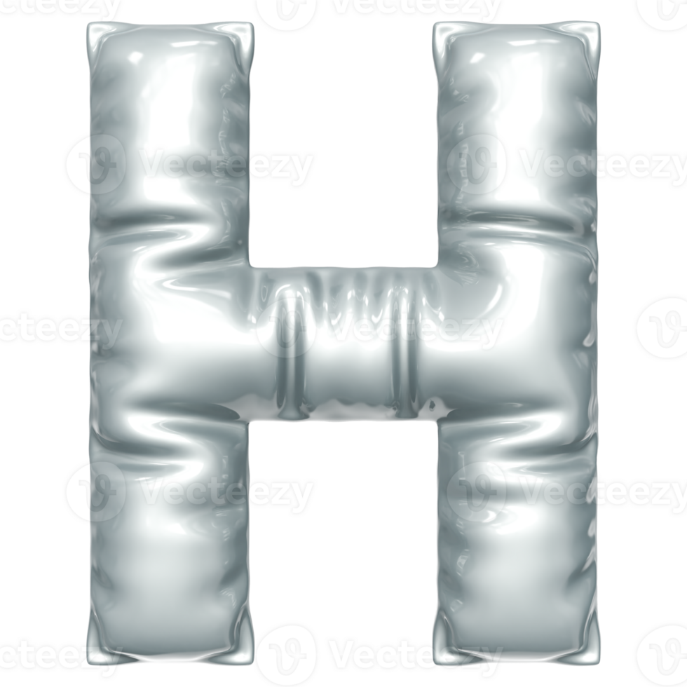 Silver balloon font 3d rendering, letter H png