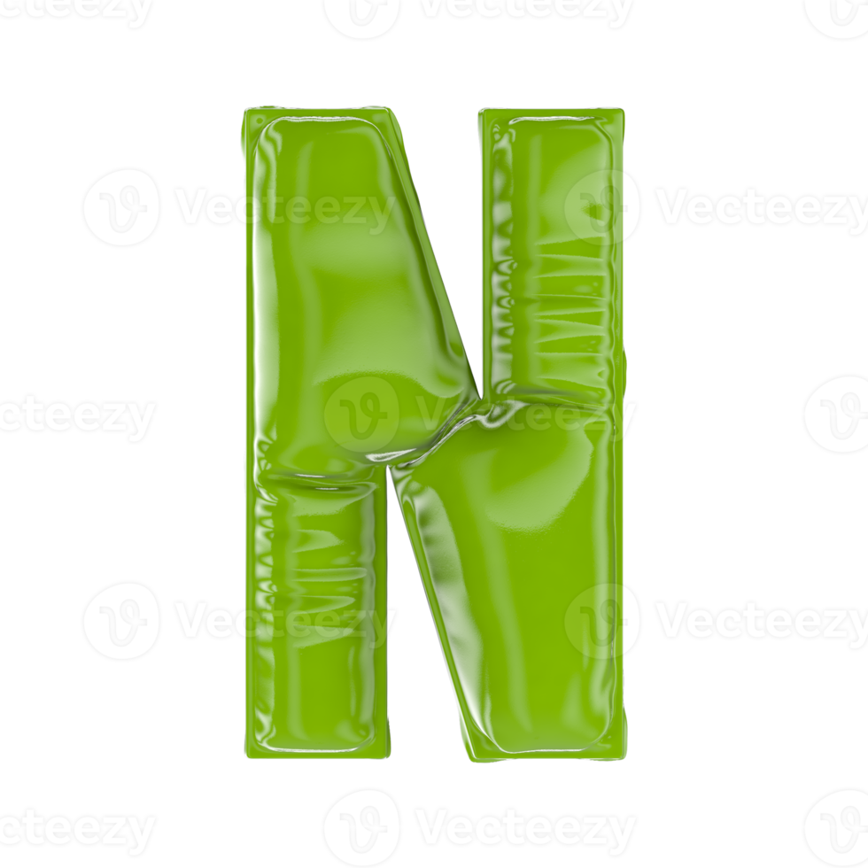 N Green Balloon Font 3d render png