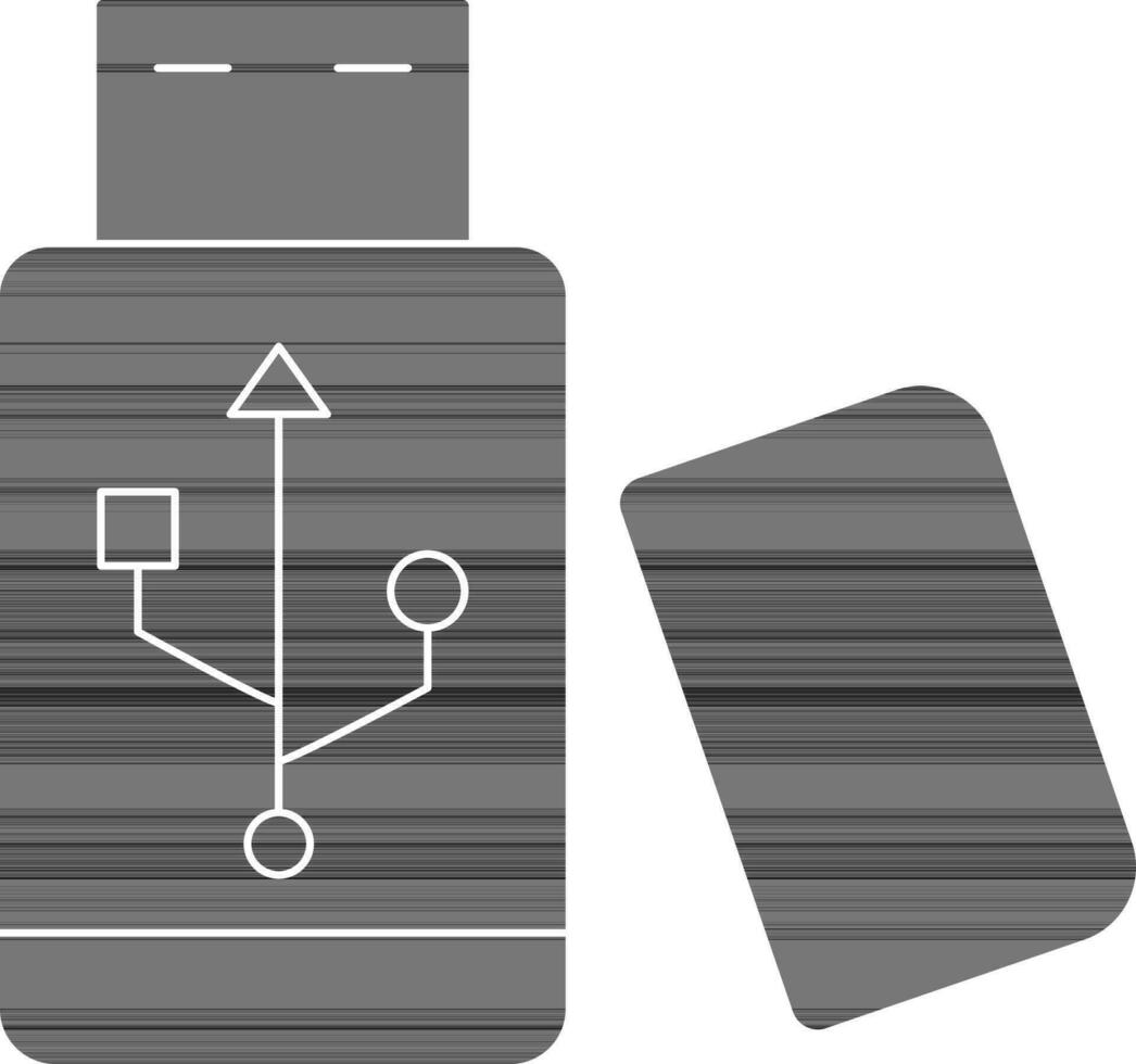 USB destello conducir icono en negro y blanco color. vector