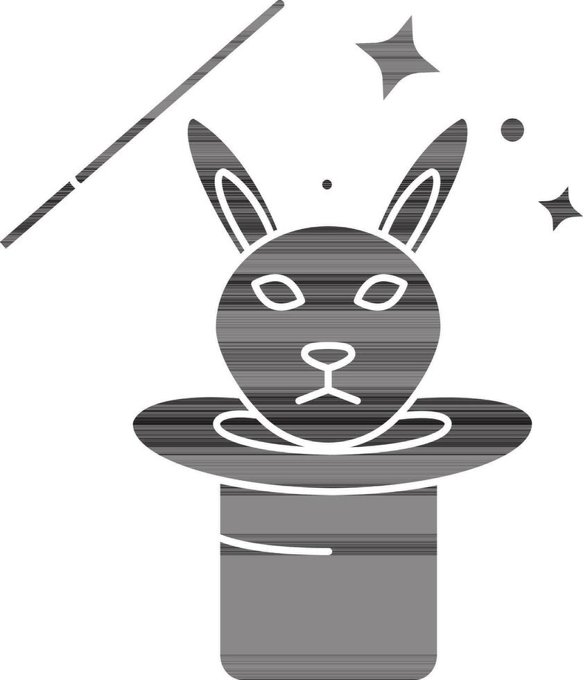 Magic Hat With Bunny Icon In Black And White Color. vector