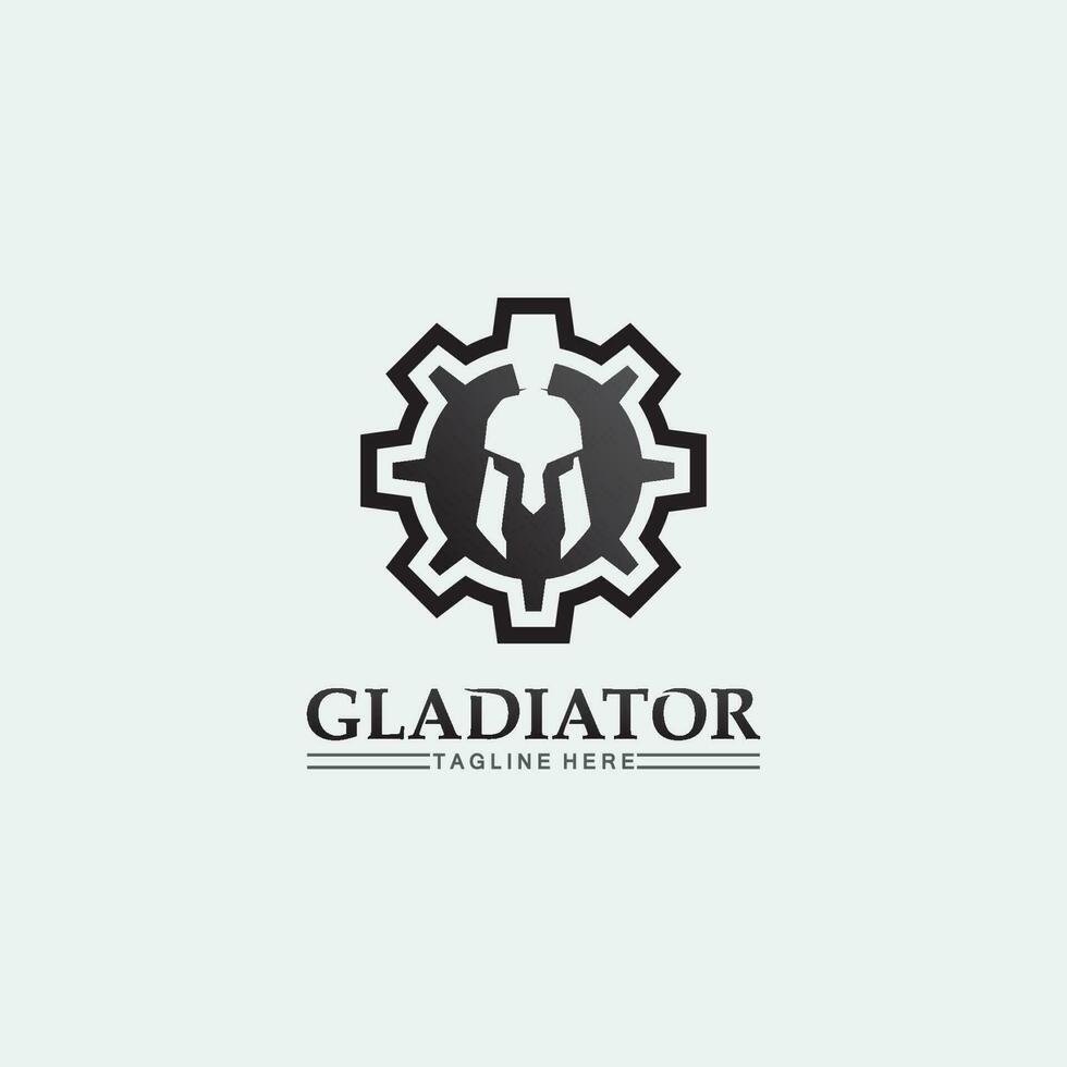 Spartan Helmet logo and gladiator, power, vintage, sword, safety, legendary logo and vector of soldier classic