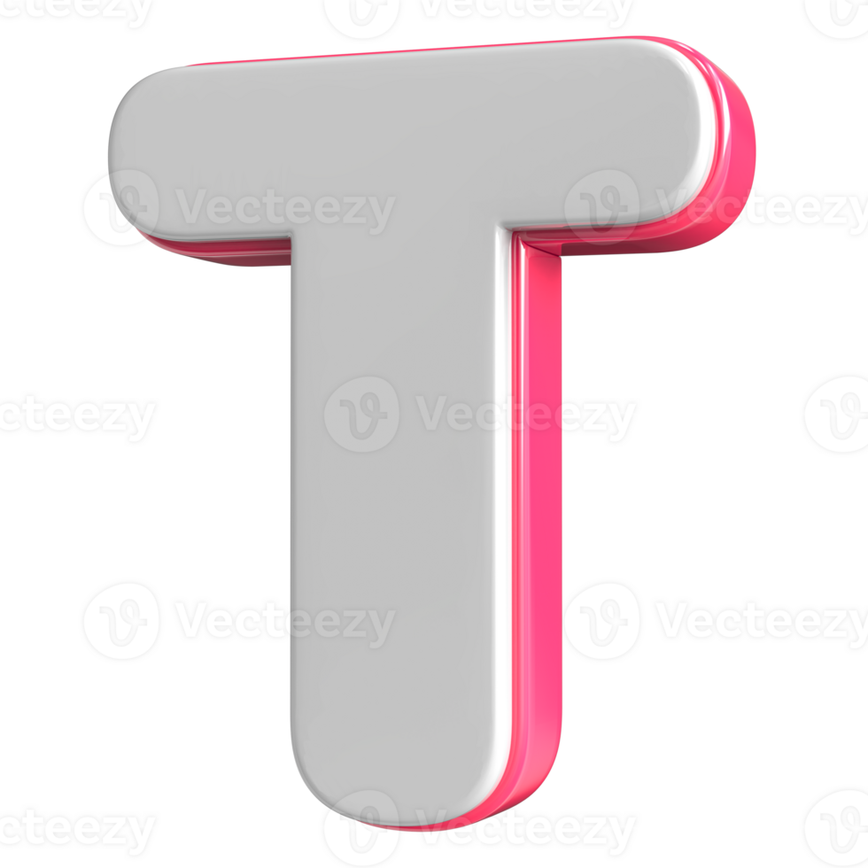 Letter T White With Pink 3D Render png