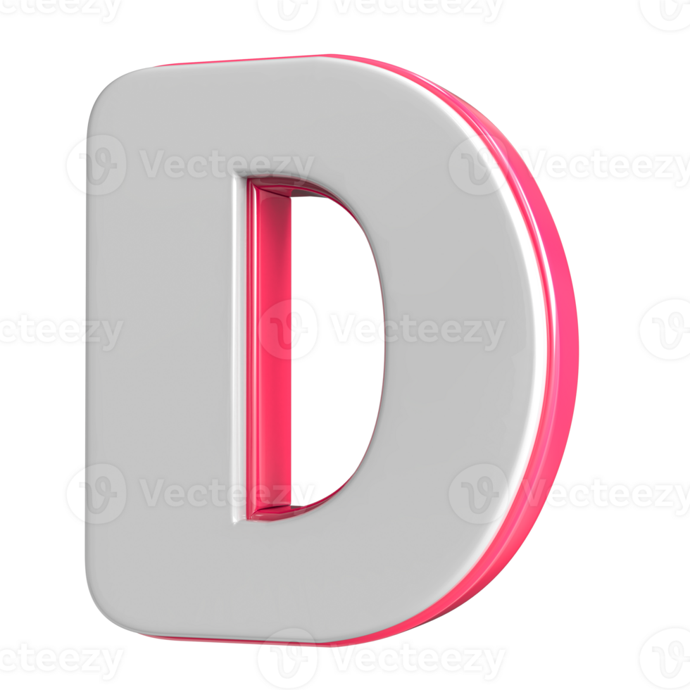 Letter D White With Pink 3D Render png