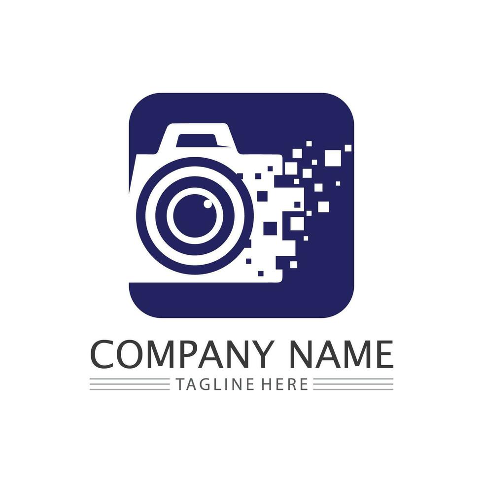 photography camera logo icon vector design template isolated on black background