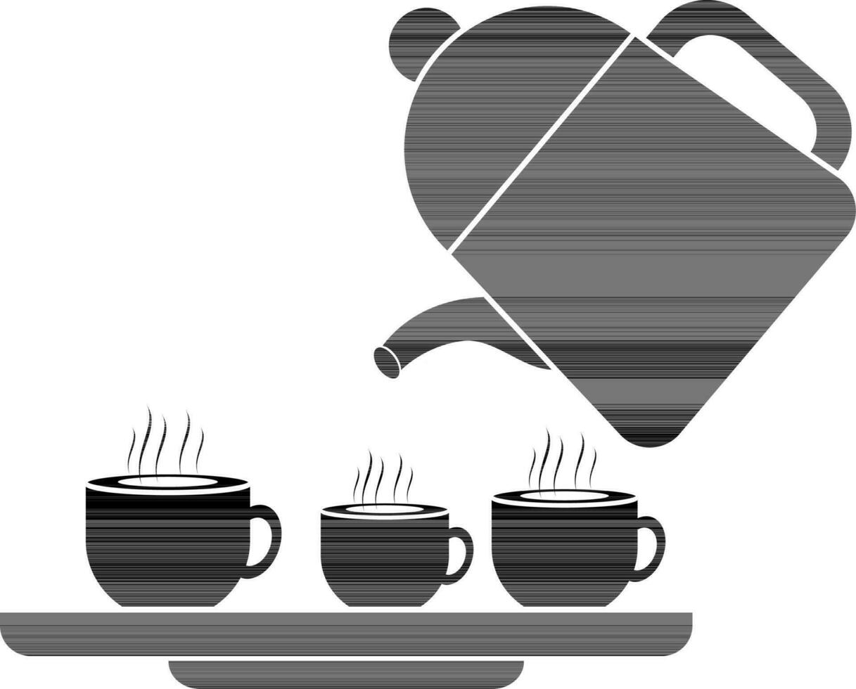 Hot tea in cup on tray with kettle. vector