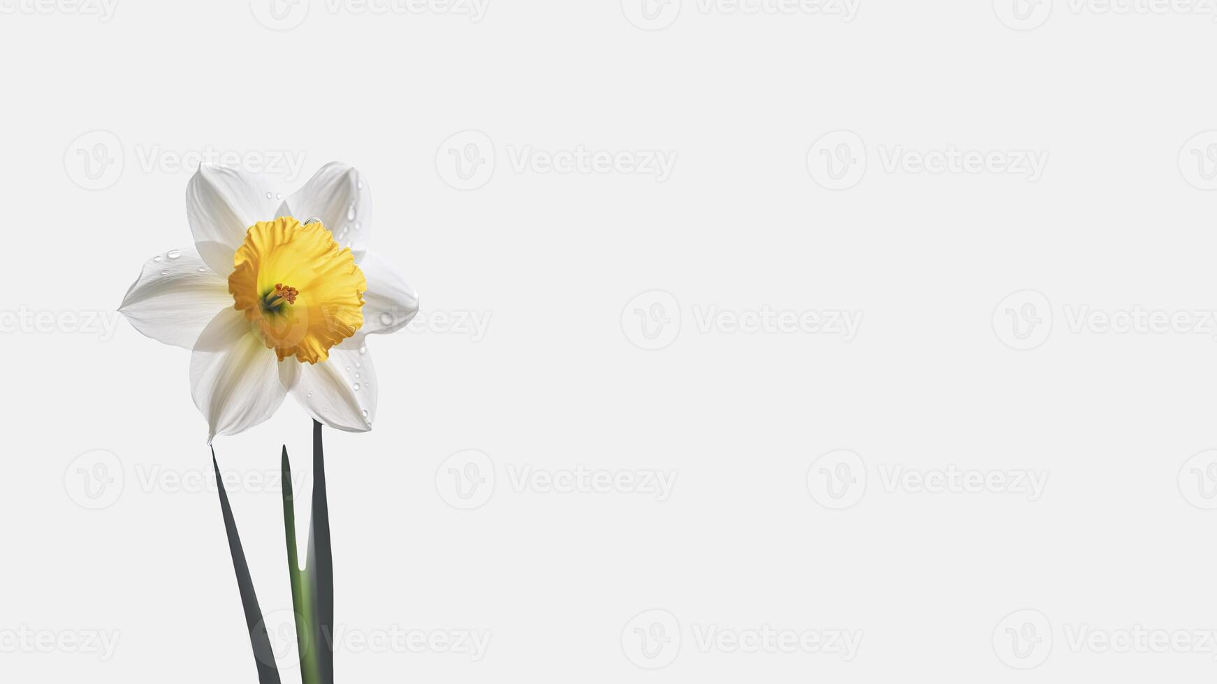 Amazing White Daffodi Flower Isolated on White Background and Space for Message. . photo