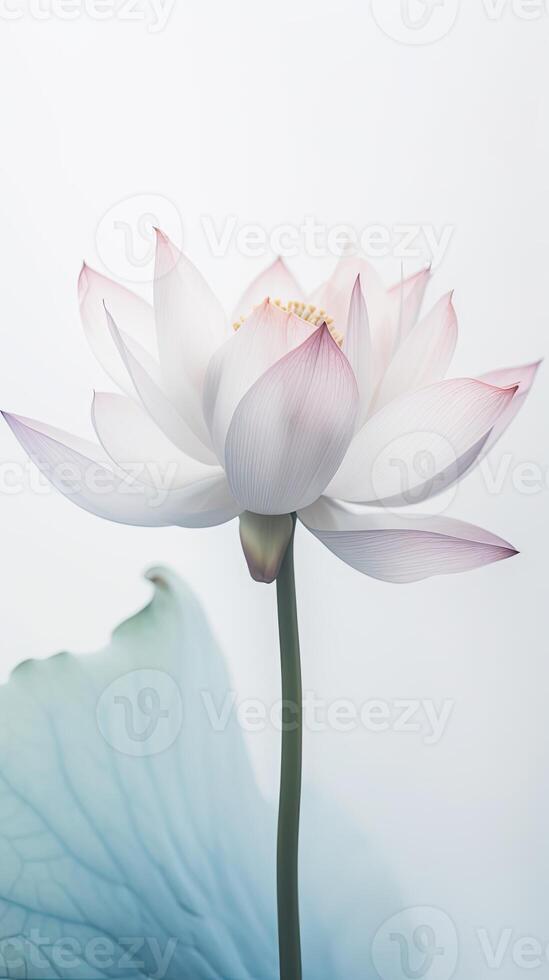 Amazing Image of White Lotus Flower with Leaf. . photo
