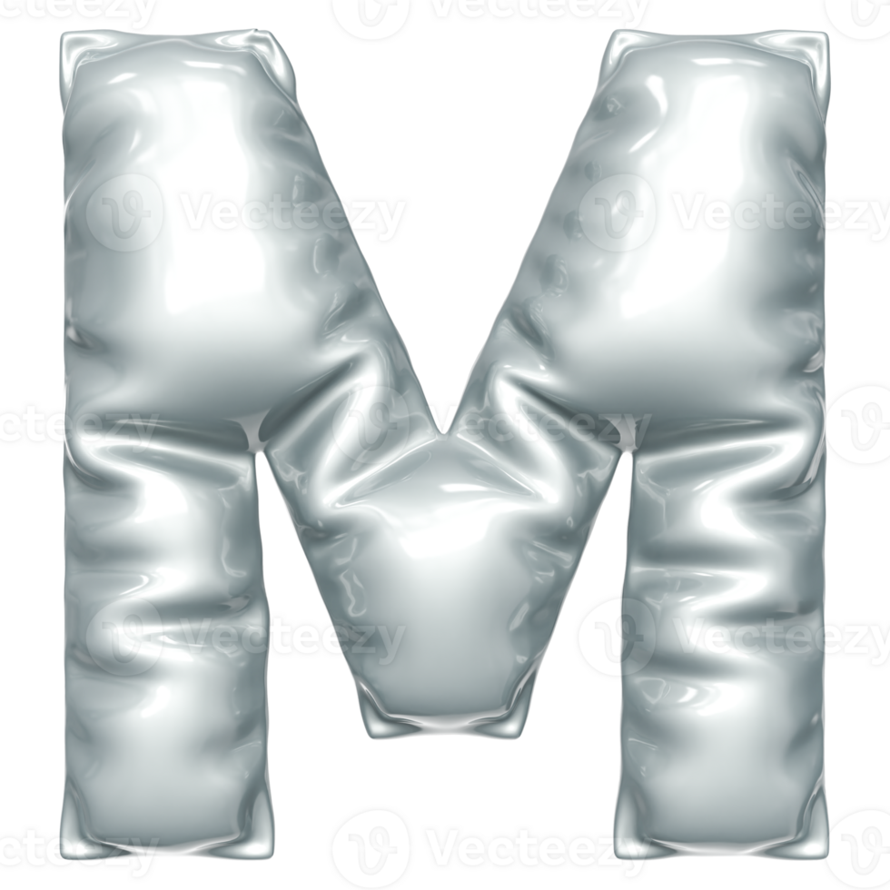 Silver balloon font 3d rendering, letter M png