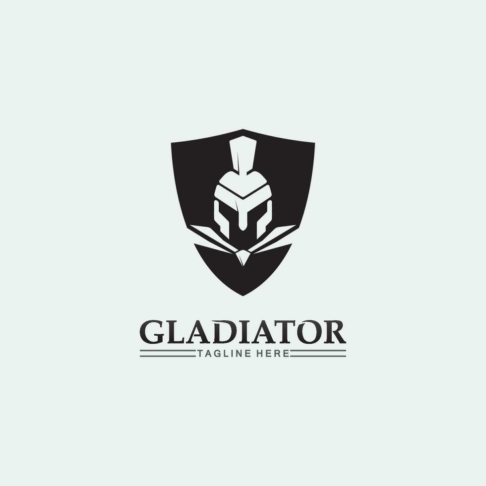 Spartan Helmet logo and gladiator, power, vintage, sword, safety, legendary logo and vector of soldier classic